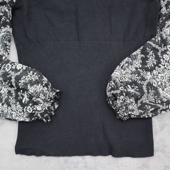 Max Studio Shirt Womens S Black Crew Neck Sheer Arms Pullover Blouse - Picture 15 of 16